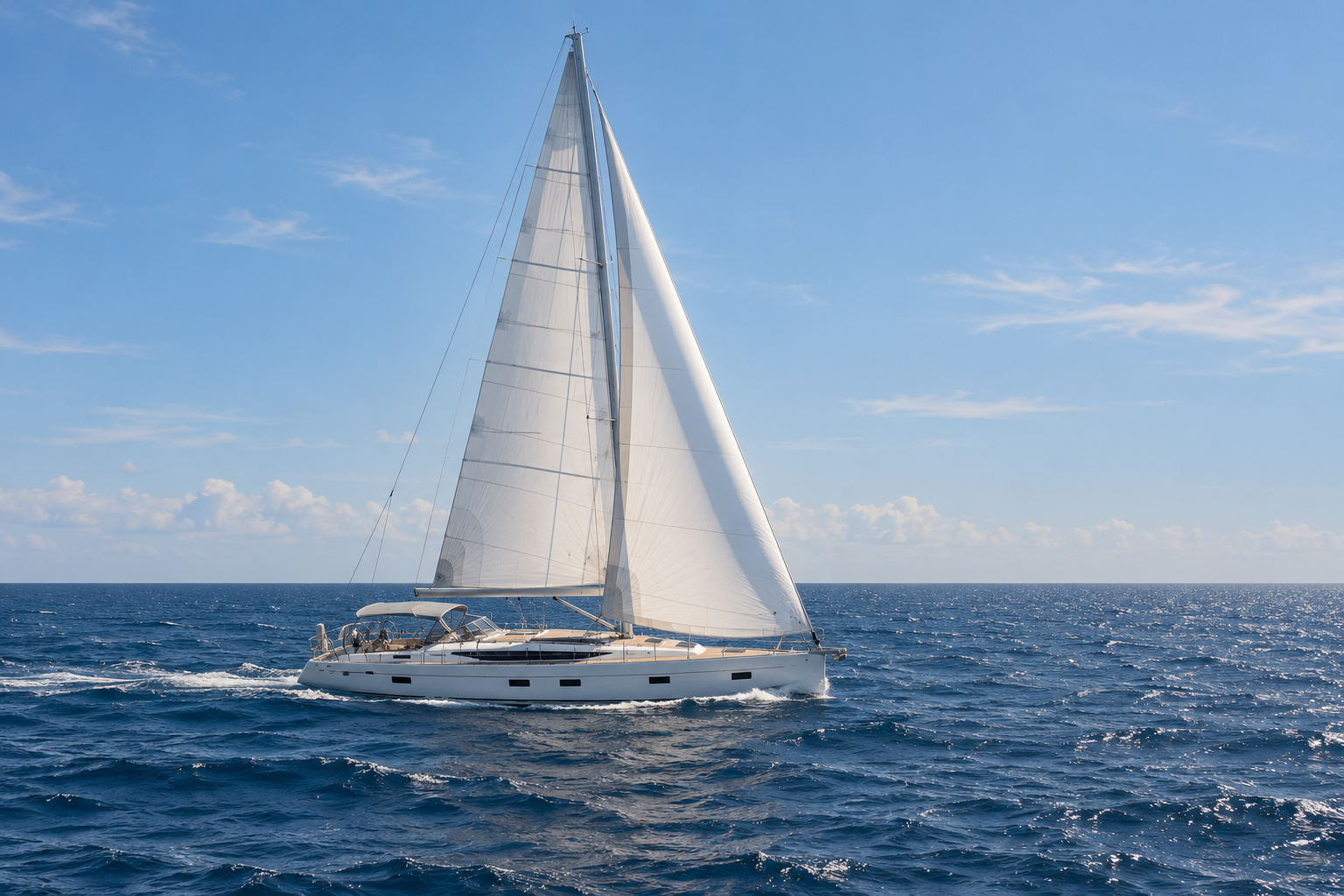 Immagine illustrativa di uno yacht a vela di circa 25 metri in navigazione in mare aperto
